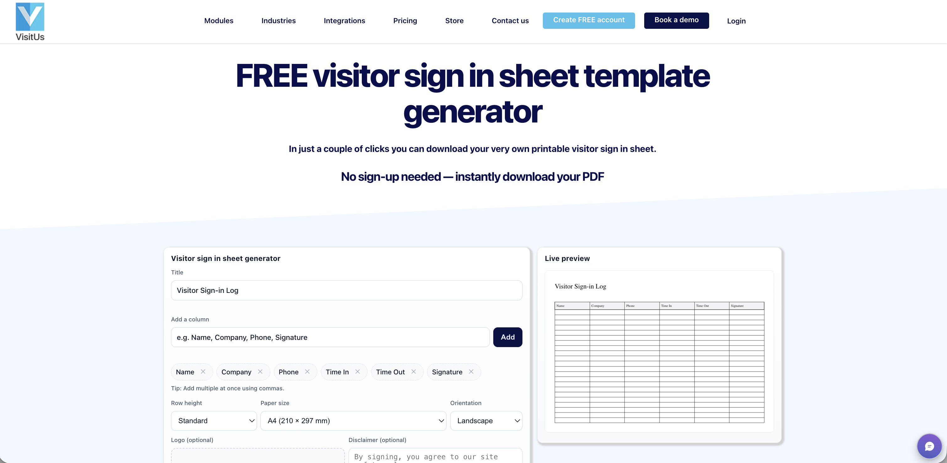 Sign In Template Generator placeholder
