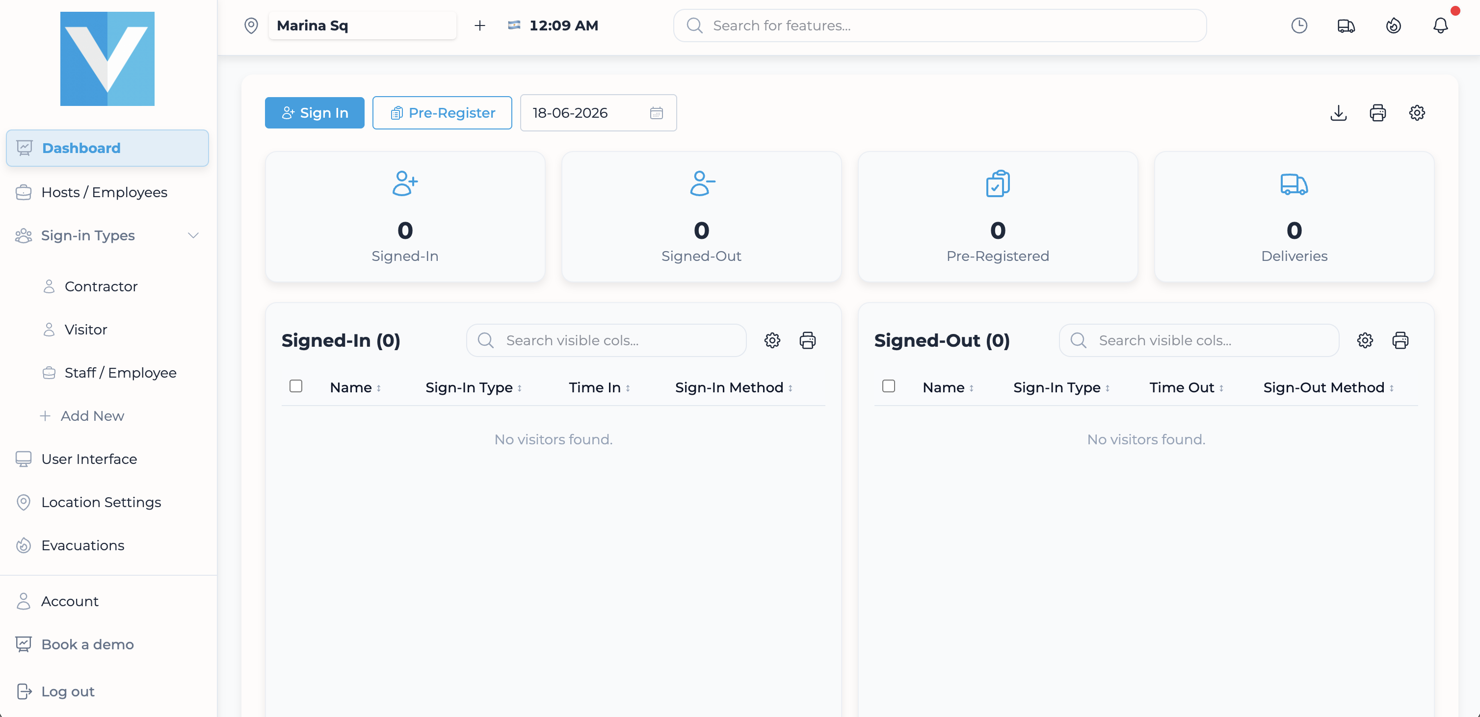 VisitUs Dashboard placeholder